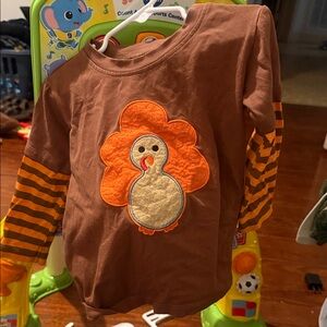 Kids Brown and Orange Turkey Long Sleeve Tee